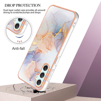 YB IMD Series-1 TPU Phone Case for Samsung Galaxy A24 4G , Electroplated Edge Marble Floral Pattern IMD Cover