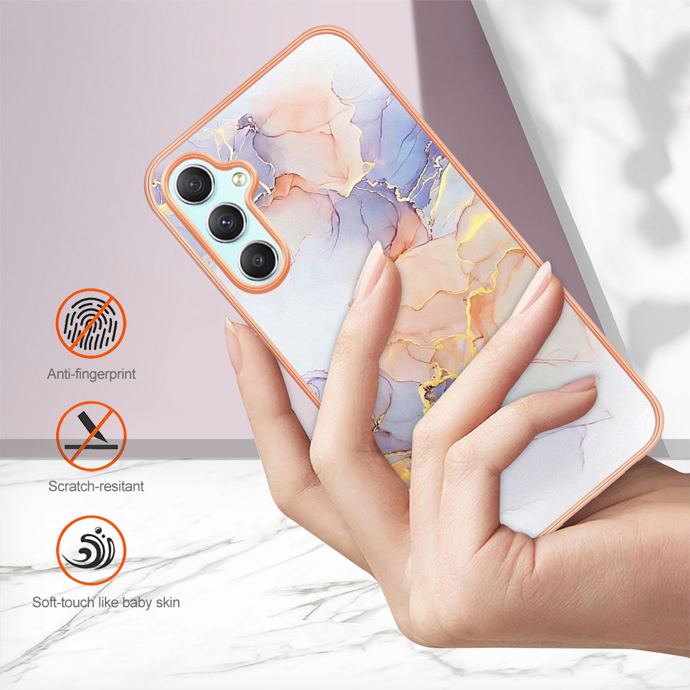 YB IMD Series-1 TPU Phone Case for Samsung Galaxy A24 4G , Electroplated Edge Marble Floral Pattern IMD Cover