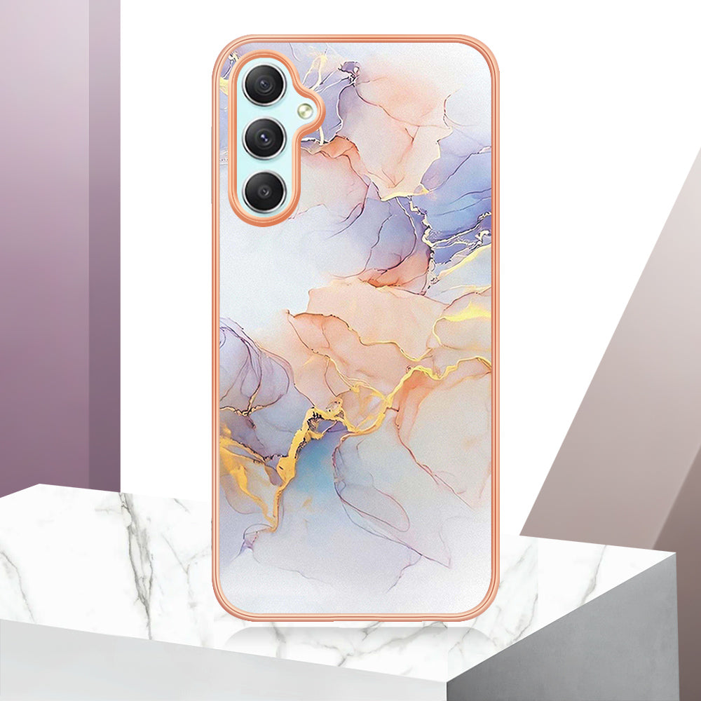 YB IMD Series-1 TPU Phone Case for Samsung Galaxy A24 4G , Electroplated Edge Marble Floral Pattern IMD Cover