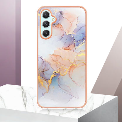 YB IMD Series-1 TPU Phone Case for Samsung Galaxy A24 4G , Electroplated Edge Marble Floral Pattern IMD Cover