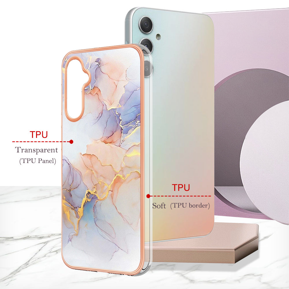 YB IMD Series-1 TPU Phone Case for Samsung Galaxy A24 4G , Electroplated Edge Marble Floral Pattern IMD Cover