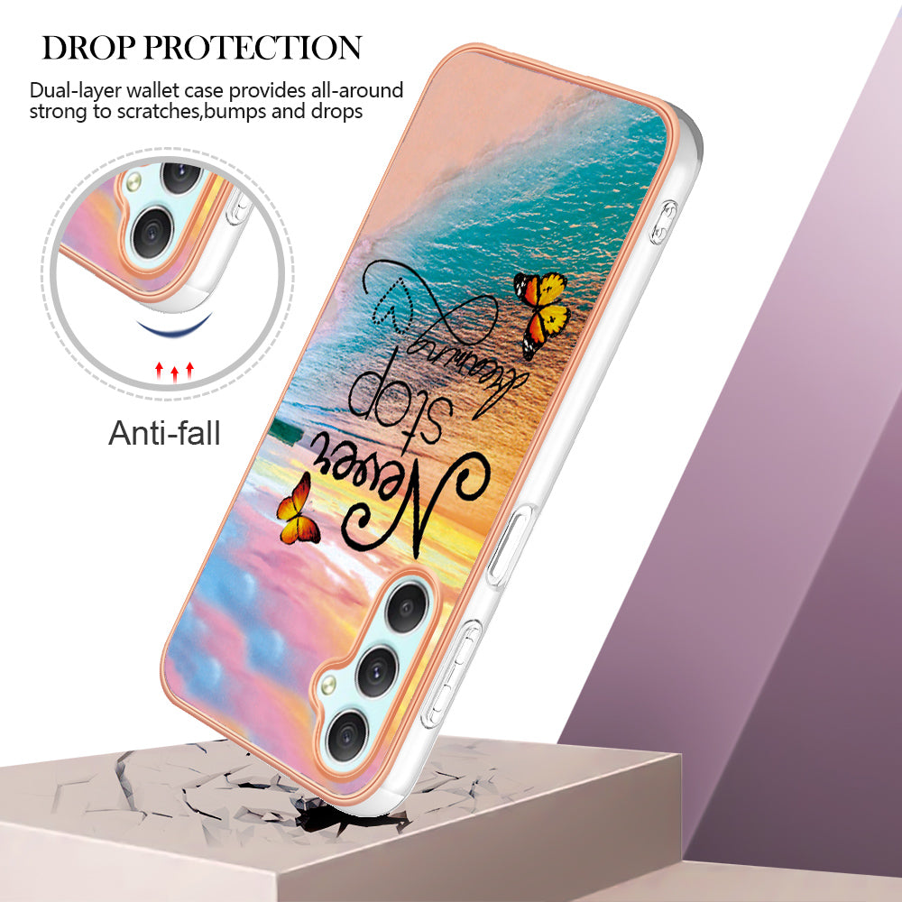YB IMD Series-1 TPU Phone Case for Samsung Galaxy A24 4G , Electroplated Edge Marble Floral Pattern IMD Cover