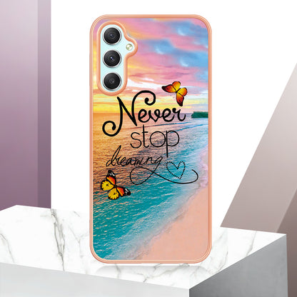 YB IMD Series-1 TPU Phone Case for Samsung Galaxy A24 4G , Electroplated Edge Marble Floral Pattern IMD Cover