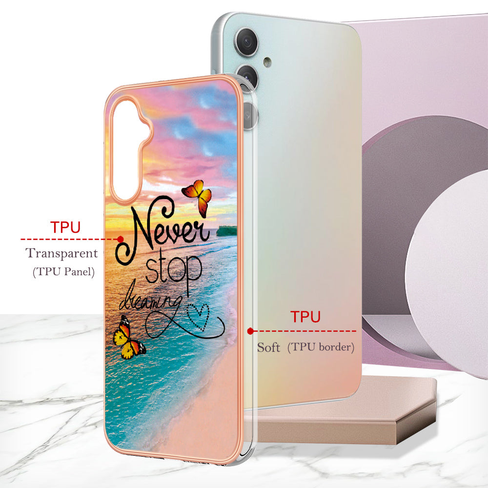 YB IMD Series-1 TPU Phone Case for Samsung Galaxy A24 4G , Electroplated Edge Marble Floral Pattern IMD Cover