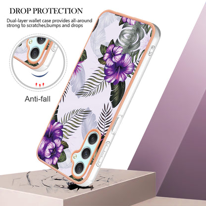 YB IMD Series-1 TPU Phone Case for Samsung Galaxy A24 4G , Electroplated Edge Marble Floral Pattern IMD Cover