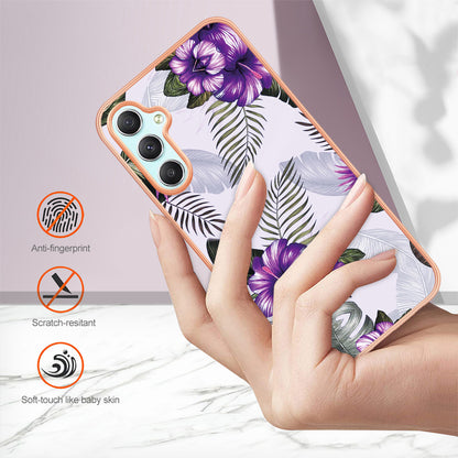 YB IMD Series-1 TPU Phone Case for Samsung Galaxy A24 4G , Electroplated Edge Marble Floral Pattern IMD Cover