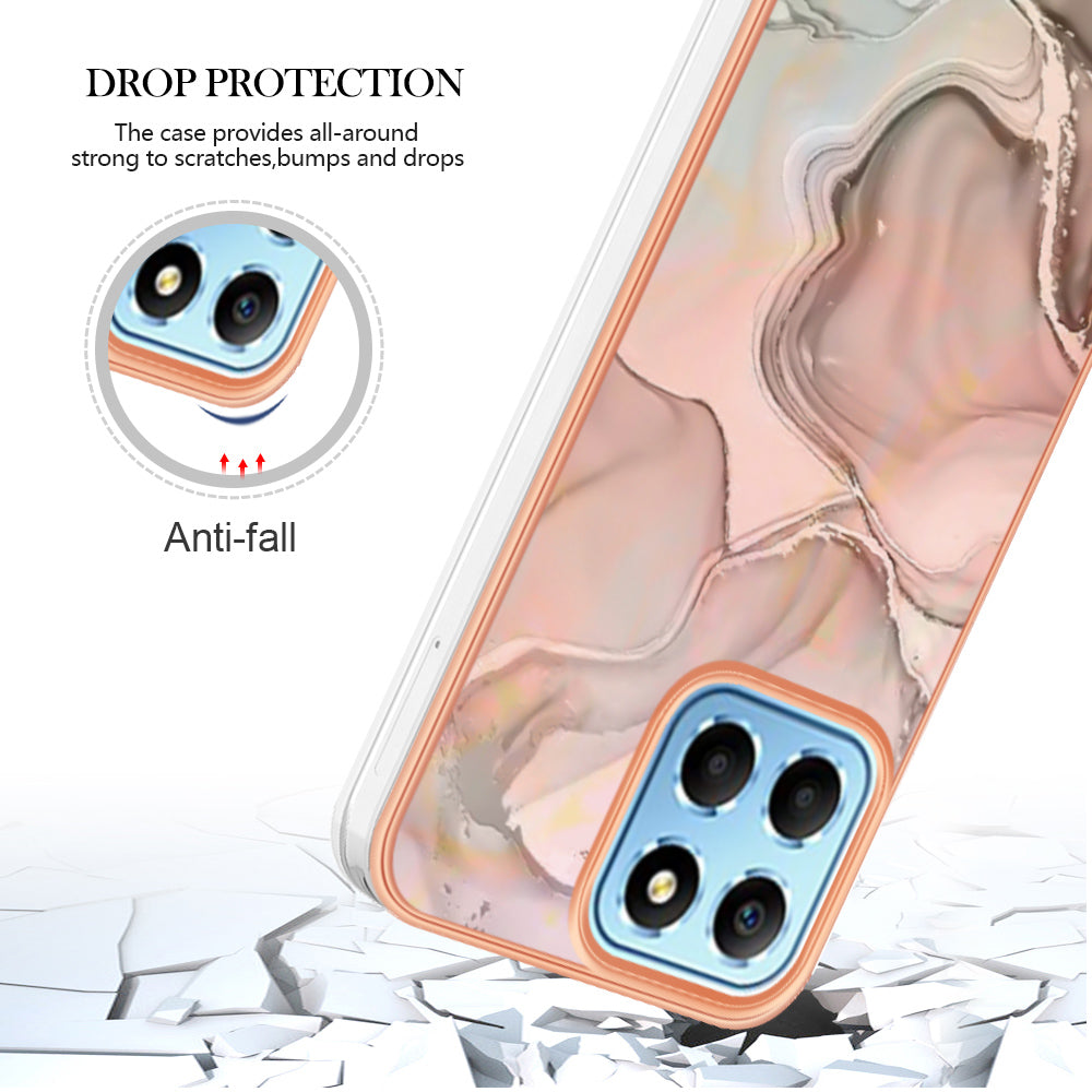 YB IMD Series-16 Style E Marble Pattern TPU Case for Honor X8 5G , Electroplating 2.0mm IMD Phone Cover