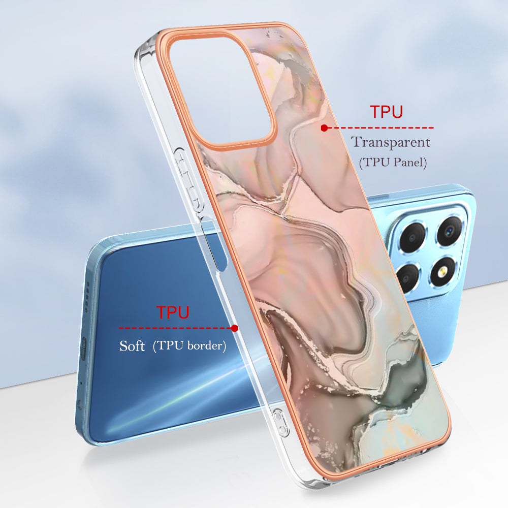 YB IMD Series-16 Style E Marble Pattern TPU Case for Honor X8 5G , Electroplating 2.0mm IMD Phone Cover