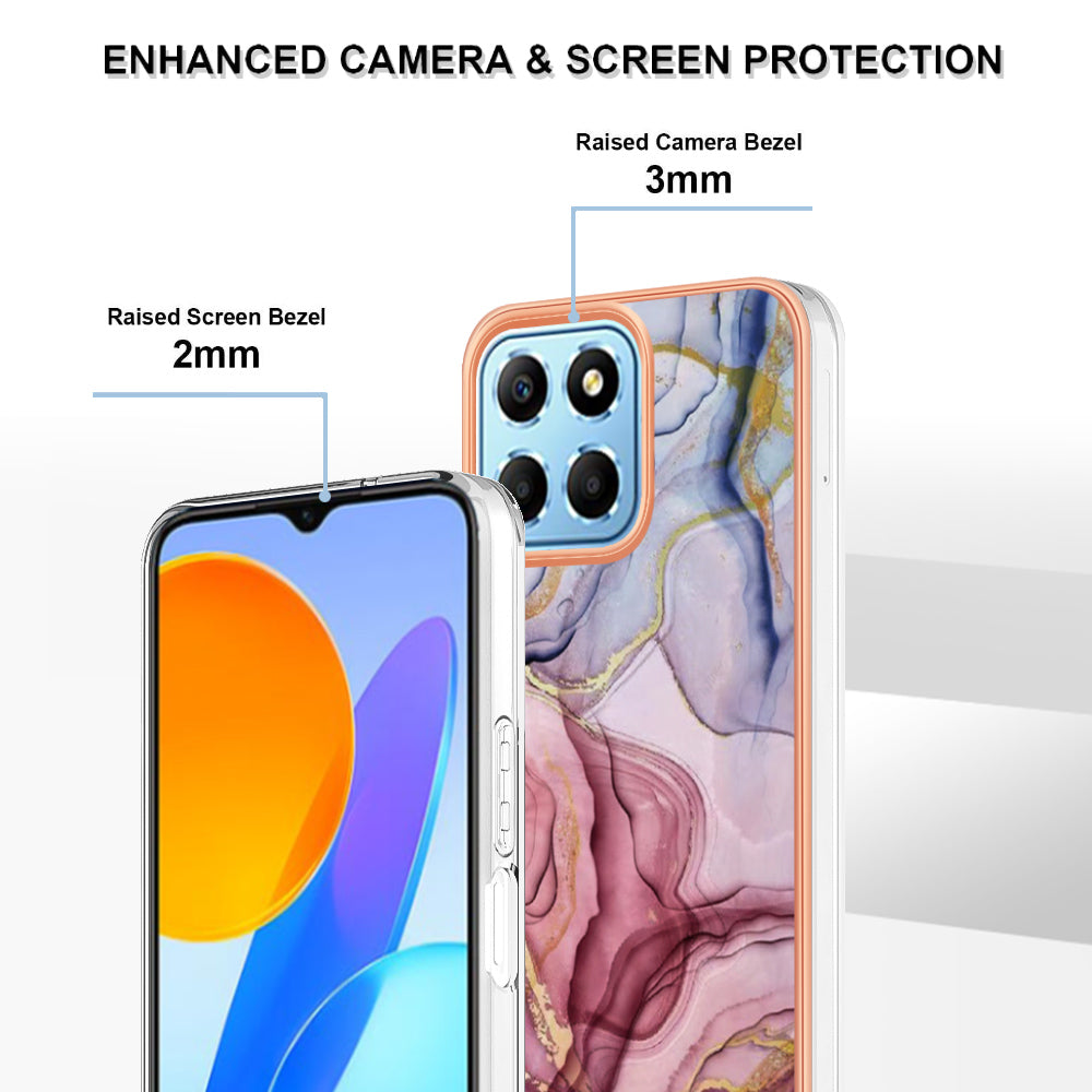 YB IMD Series-16 Style E Marble Pattern TPU Case for Honor X8 5G , Electroplating 2.0mm IMD Phone Cover