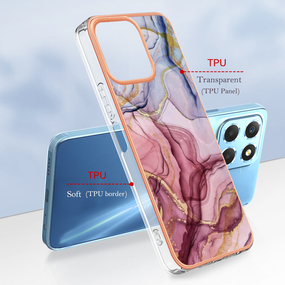 YB IMD Series-16 Style E Marble Pattern TPU Case for Honor X8 5G , Electroplating 2.0mm IMD Phone Cover