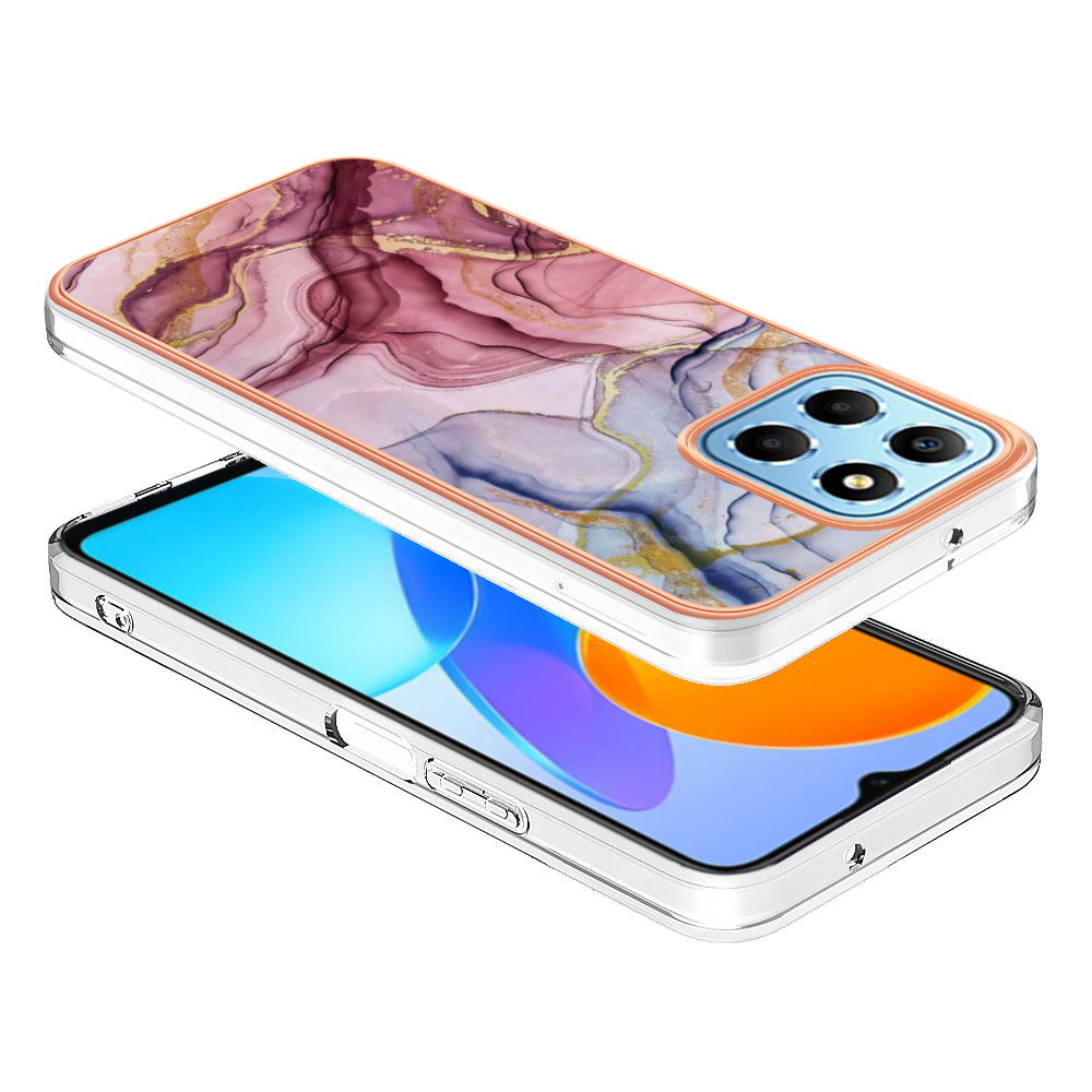 YB IMD Series-16 Style E Marble Pattern TPU Case for Honor X8 5G , Electroplating 2.0mm IMD Phone Cover