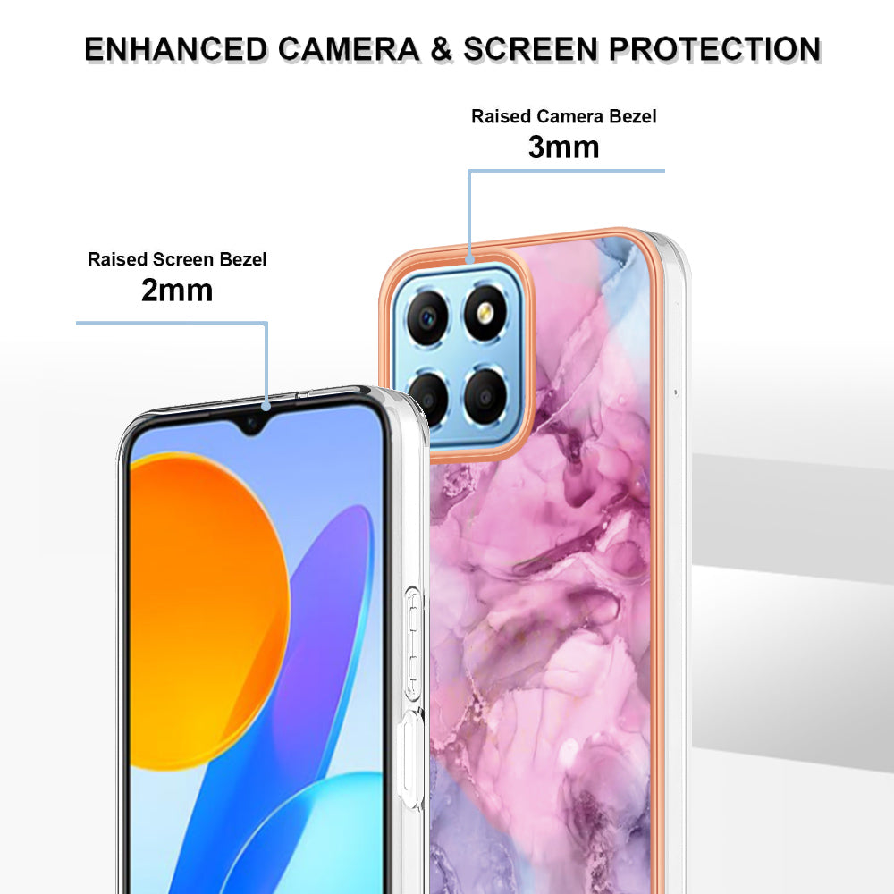 YB IMD Series-16 Style E Marble Pattern TPU Case for Honor X8 5G , Electroplating 2.0mm IMD Phone Cover