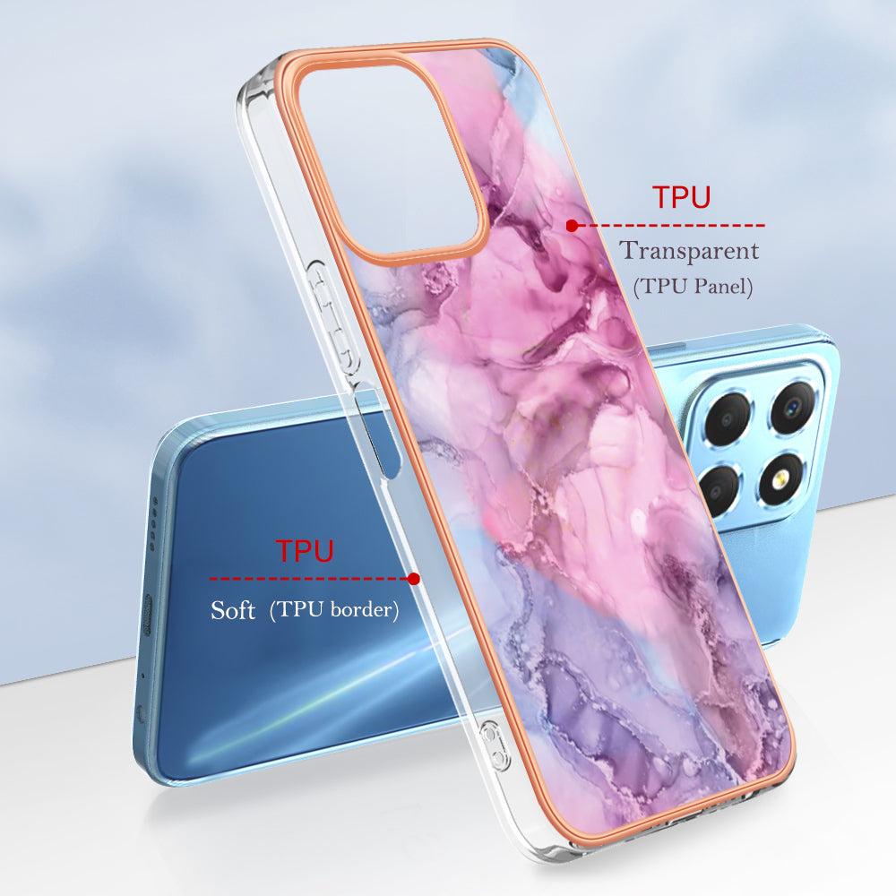 YB IMD Series-16 Style E Marble Pattern TPU Case for Honor X8 5G , Electroplating 2.0mm IMD Phone Cover