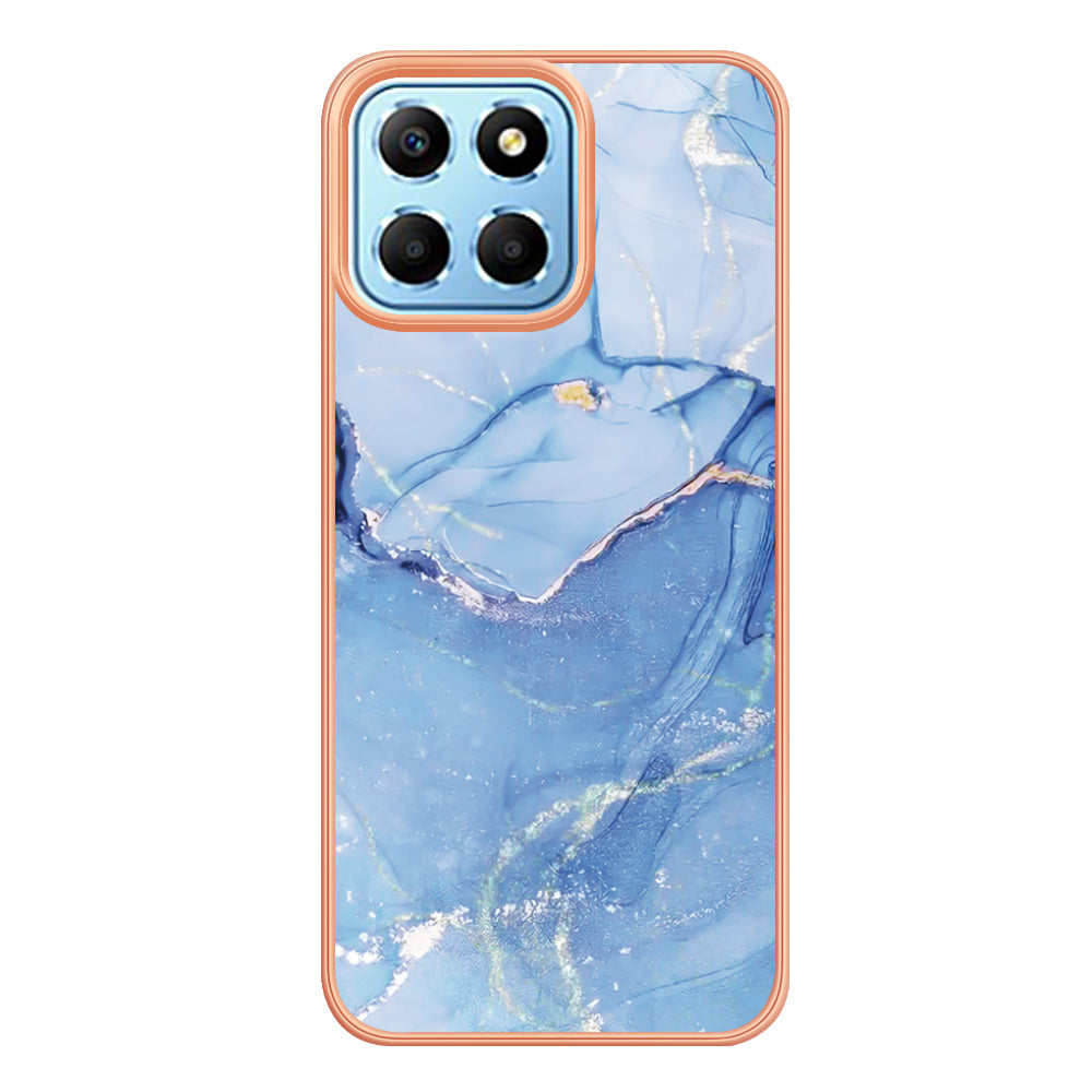 YB IMD Series-16 Style E Marble Pattern TPU Case for Honor X8 5G , Electroplating 2.0mm IMD Phone Cover