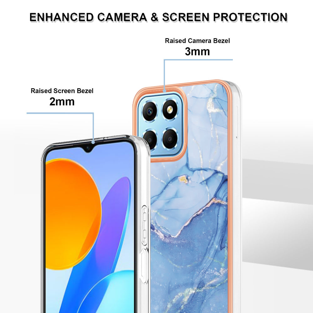 YB IMD Series-16 Style E Marble Pattern TPU Case for Honor X8 5G , Electroplating 2.0mm IMD Phone Cover