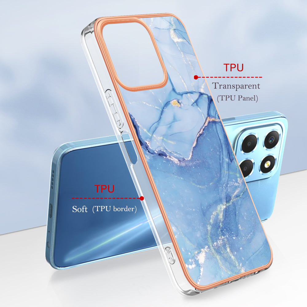 YB IMD Series-16 Style E Marble Pattern TPU Case for Honor X8 5G , Electroplating 2.0mm IMD Phone Cover