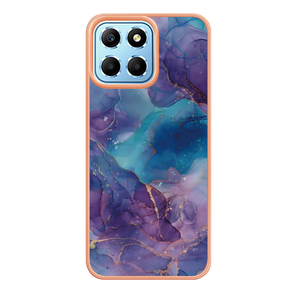YB IMD Series-16 Style E Marble Pattern TPU Case for Honor X8 5G , Electroplating 2.0mm IMD Phone Cover