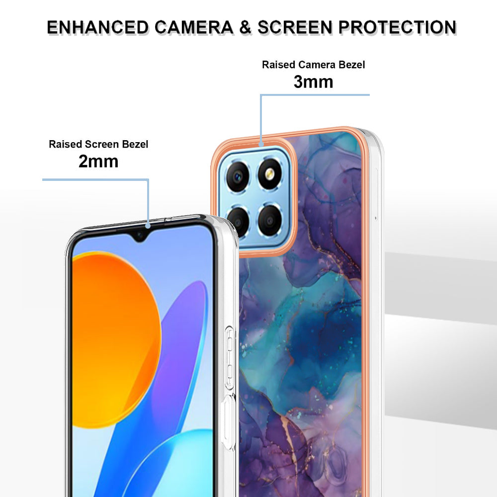 YB IMD Series-16 Style E Marble Pattern TPU Case for Honor X8 5G , Electroplating 2.0mm IMD Phone Cover