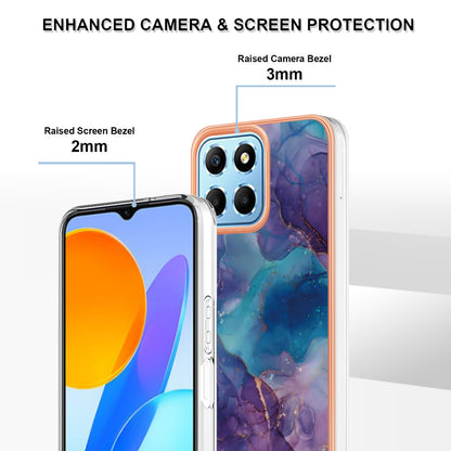YB IMD Series-16 Style E Marble Pattern TPU Case for Honor X8 5G , Electroplating 2.0mm IMD Phone Cover