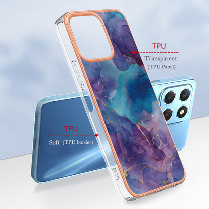 YB IMD Series-16 Style E Marble Pattern TPU Case for Honor X8 5G , Electroplating 2.0mm IMD Phone Cover