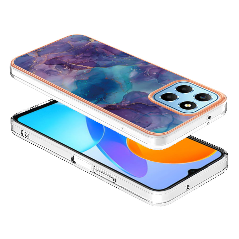 YB IMD Series-16 Style E Marble Pattern TPU Case for Honor X8 5G , Electroplating 2.0mm IMD Phone Cover