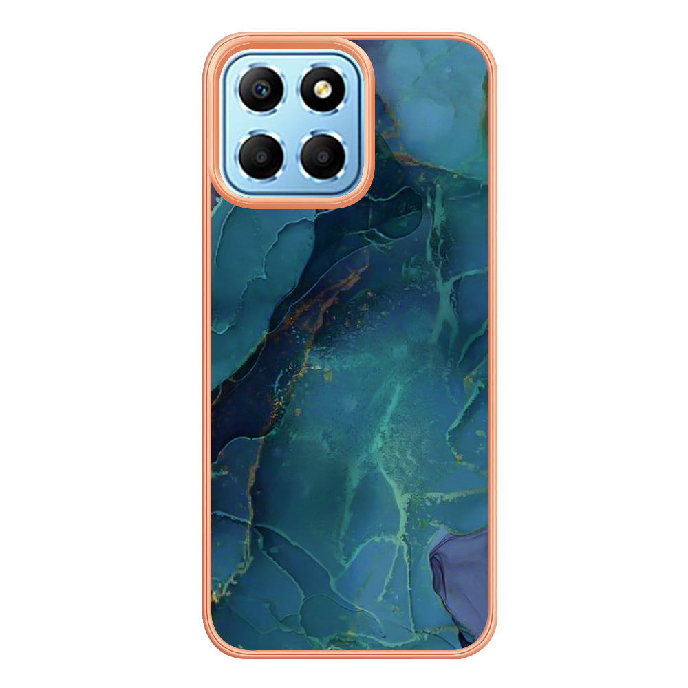 YB IMD Series-16 Style E Marble Pattern TPU Case for Honor X8 5G , Electroplating 2.0mm IMD Phone Cover