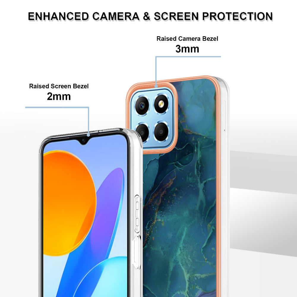 YB IMD Series-16 Style E Marble Pattern TPU Case for Honor X8 5G , Electroplating 2.0mm IMD Phone Cover