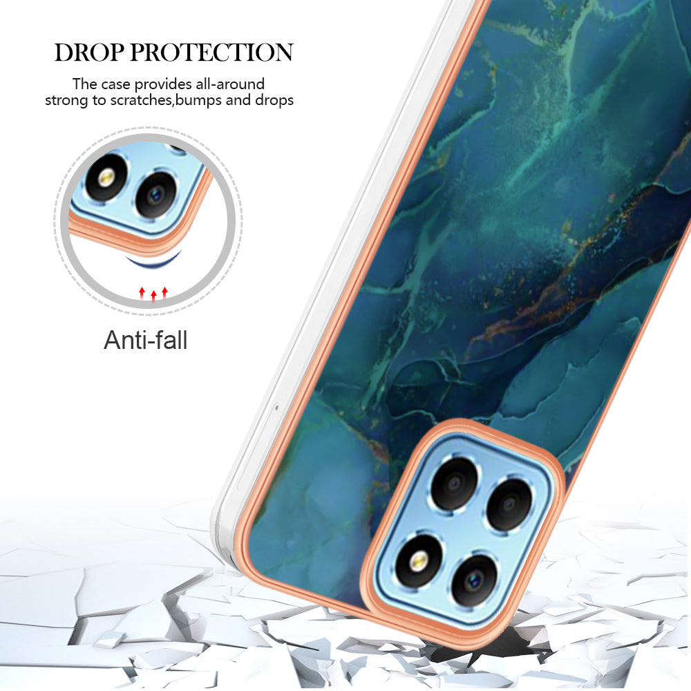 YB IMD Series-16 Style E Marble Pattern TPU Case for Honor X8 5G , Electroplating 2.0mm IMD Phone Cover