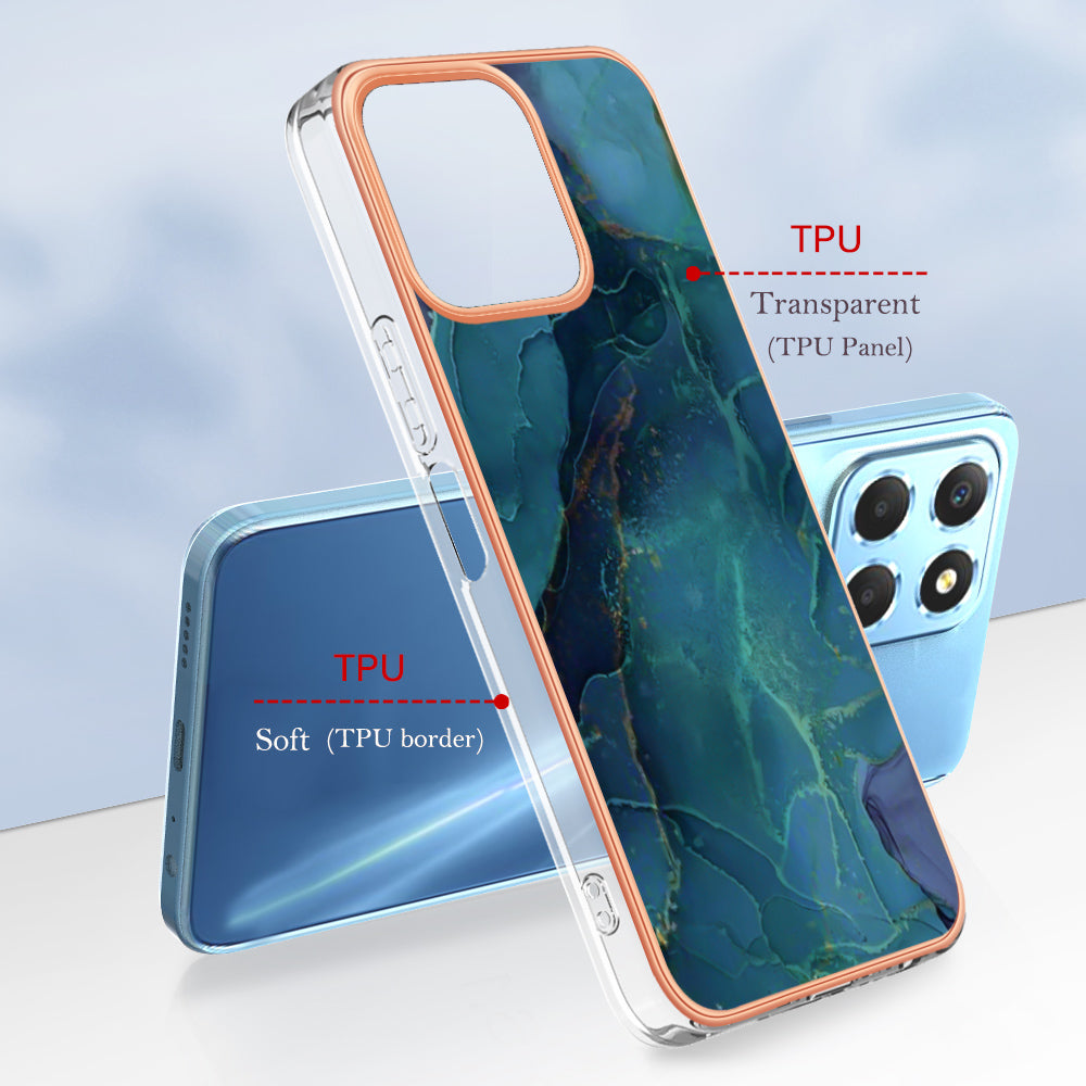 YB IMD Series-16 Style E Marble Pattern TPU Case for Honor X8 5G , Electroplating 2.0mm IMD Phone Cover