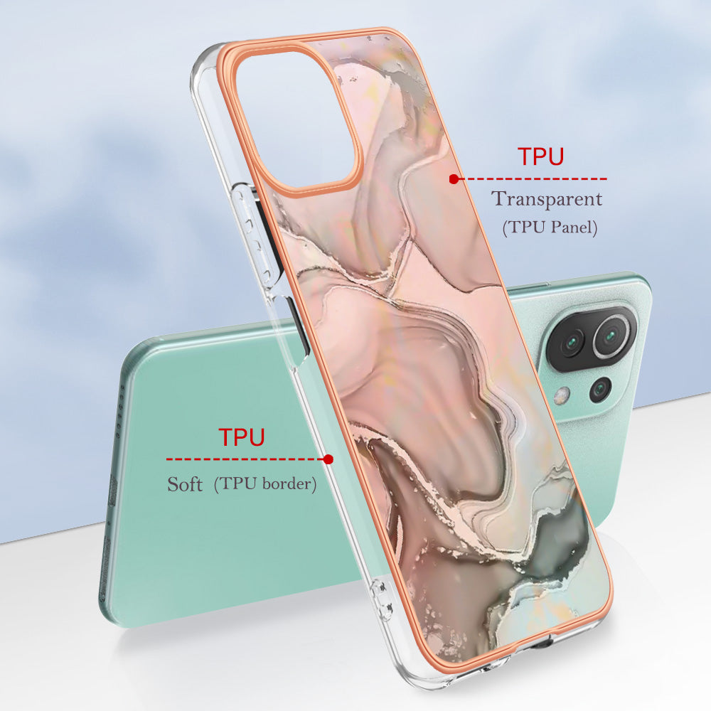 YB IMD Series-16 Style E Phone Case for Xiaomi Mi 11 Lite 4G / 5G / 11 Lite 5G NE , Marble Pattern 2.0mm TPU IMD Cover