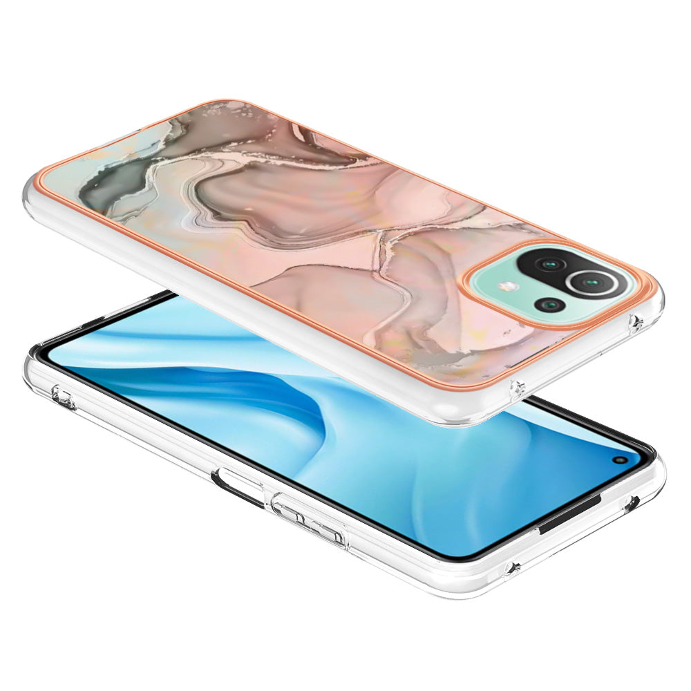 YB IMD Series-16 Style E Phone Case for Xiaomi Mi 11 Lite 4G / 5G / 11 Lite 5G NE , Marble Pattern 2.0mm TPU IMD Cover