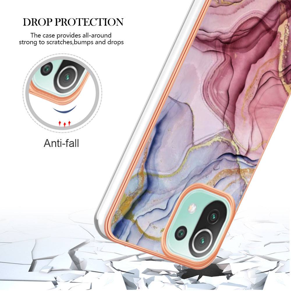 YB IMD Series-16 Style E Phone Case for Xiaomi Mi 11 Lite 4G / 5G / 11 Lite 5G NE , Marble Pattern 2.0mm TPU IMD Cover