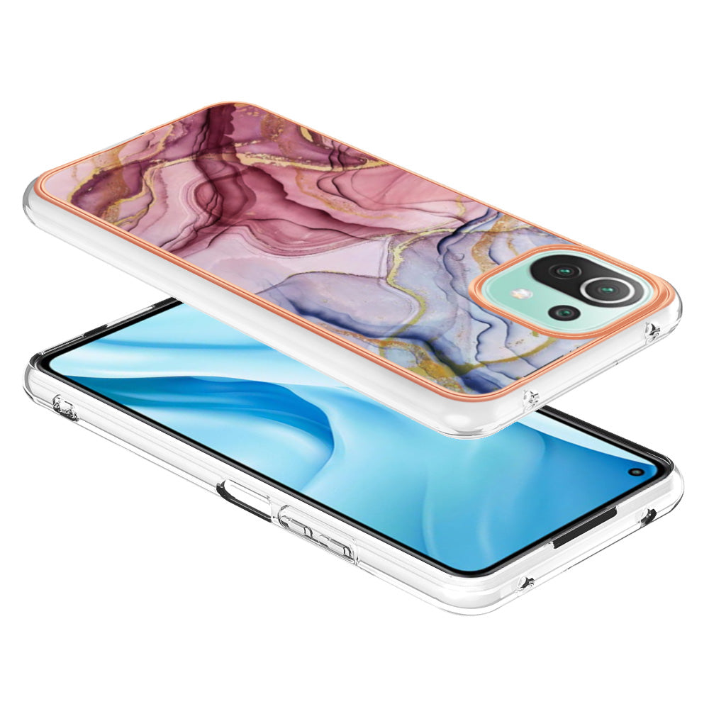 YB IMD Series-16 Style E Phone Case for Xiaomi Mi 11 Lite 4G / 5G / 11 Lite 5G NE , Marble Pattern 2.0mm TPU IMD Cover