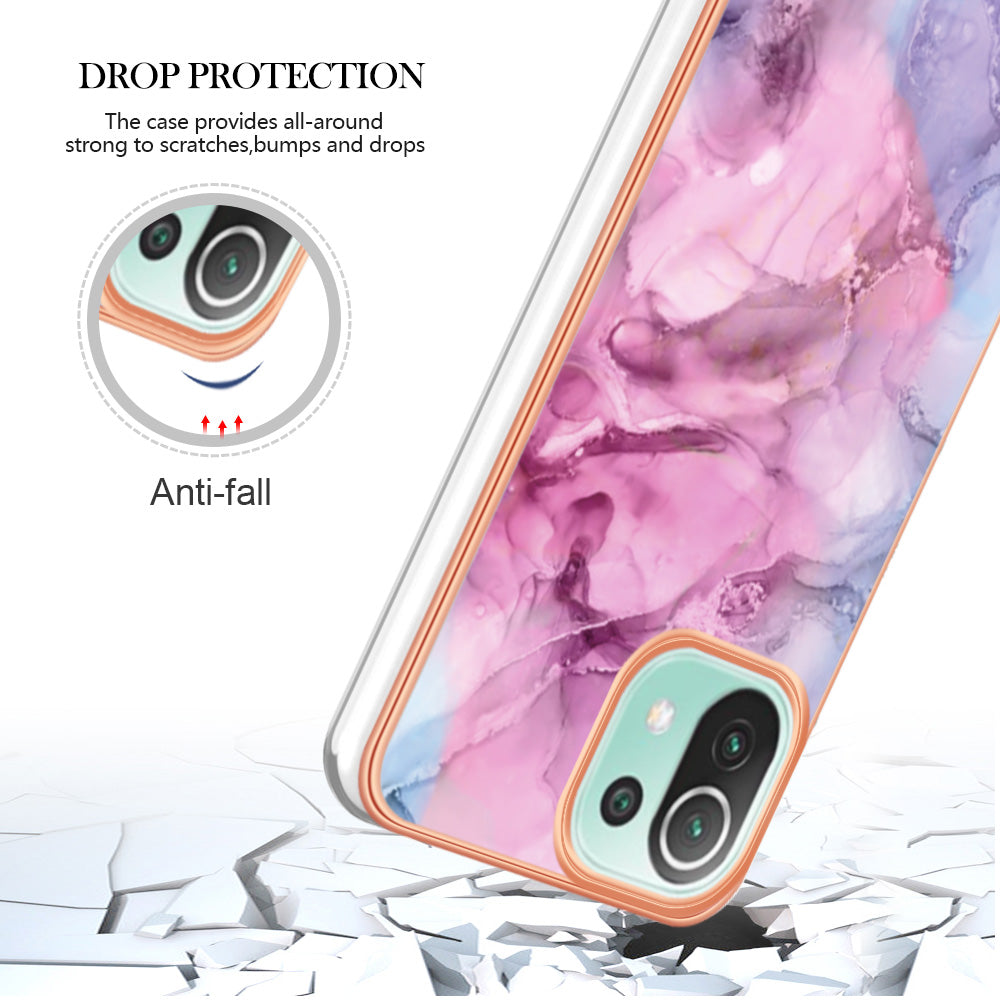 YB IMD Series-16 Style E Phone Case for Xiaomi Mi 11 Lite 4G / 5G / 11 Lite 5G NE , Marble Pattern 2.0mm TPU IMD Cover