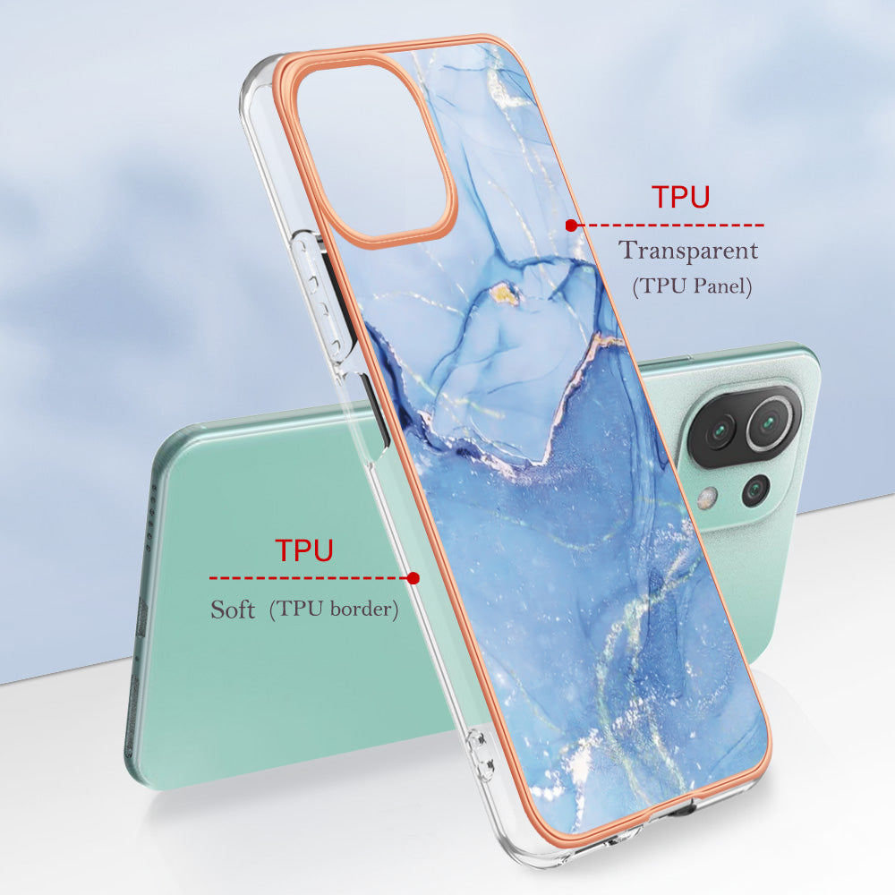 YB IMD Series-16 Style E Phone Case for Xiaomi Mi 11 Lite 4G / 5G / 11 Lite 5G NE , Marble Pattern 2.0mm TPU IMD Cover
