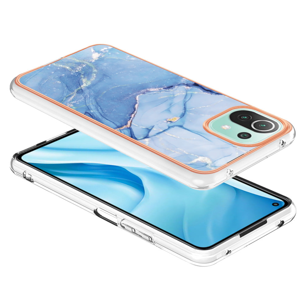 YB IMD Series-16 Style E Phone Case for Xiaomi Mi 11 Lite 4G / 5G / 11 Lite 5G NE , Marble Pattern 2.0mm TPU IMD Cover
