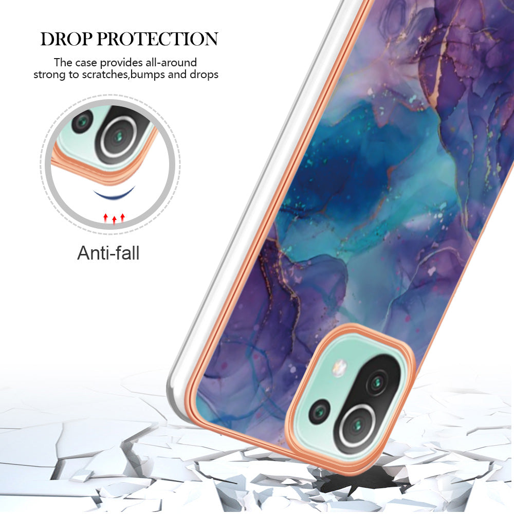 YB IMD Series-16 Style E Phone Case for Xiaomi Mi 11 Lite 4G / 5G / 11 Lite 5G NE , Marble Pattern 2.0mm TPU IMD Cover