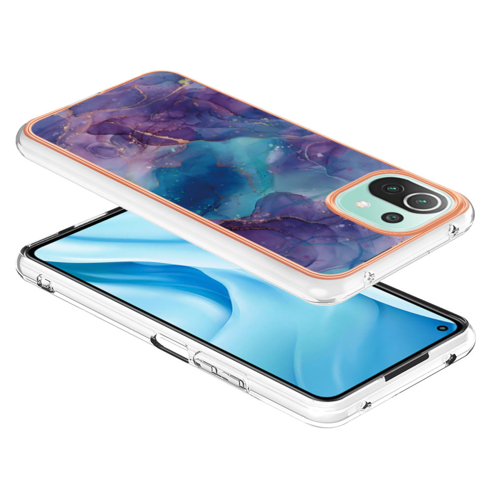 YB IMD Series-16 Style E Phone Case for Xiaomi Mi 11 Lite 4G / 5G / 11 Lite 5G NE , Marble Pattern 2.0mm TPU IMD Cover