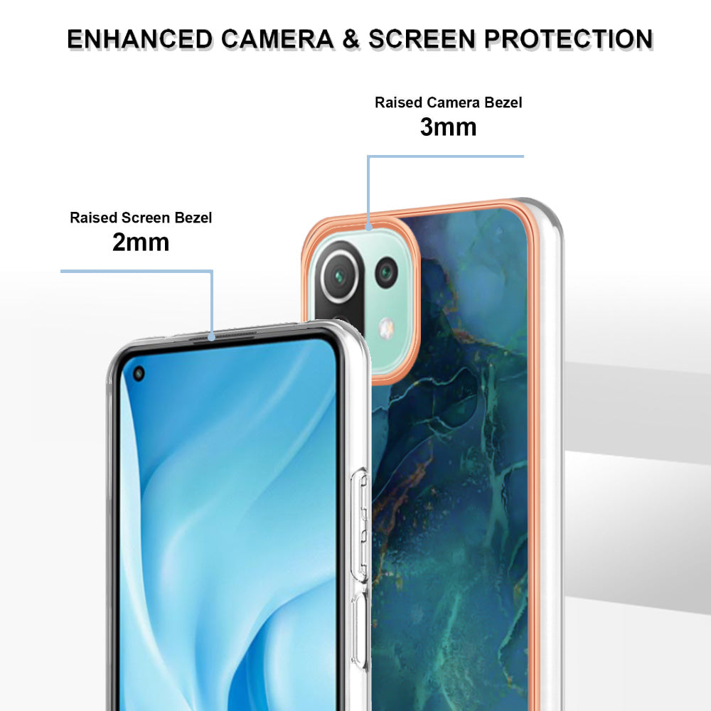 YB IMD Series-16 Style E Phone Case for Xiaomi Mi 11 Lite 4G / 5G / 11 Lite 5G NE , Marble Pattern 2.0mm TPU IMD Cover