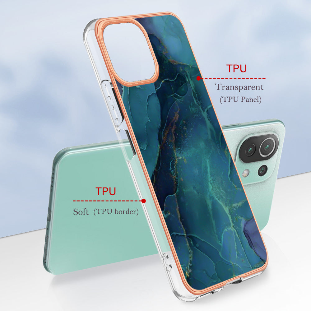 YB IMD Series-16 Style E Phone Case for Xiaomi Mi 11 Lite 4G / 5G / 11 Lite 5G NE , Marble Pattern 2.0mm TPU IMD Cover