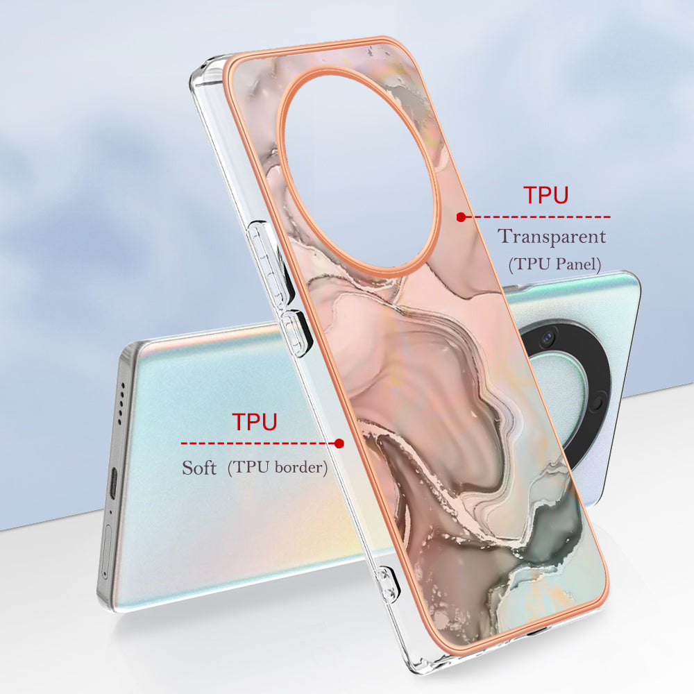 YB IMD Series-16 Style E TPU Phone Case for Honor X9a 5G / Magic5 Lite 5G / X40 5G , Marble Pattern 2.0mm IMD Electroplating Cover