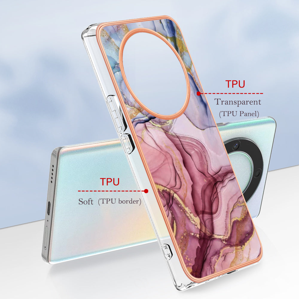 YB IMD Series-16 Style E TPU Phone Case for Honor X9a 5G / Magic5 Lite 5G / X40 5G , Marble Pattern 2.0mm IMD Electroplating Cover