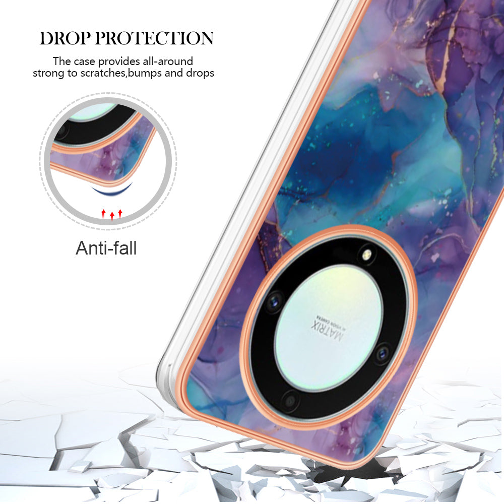 YB IMD Series-16 Style E TPU Phone Case for Honor X9a 5G / Magic5 Lite 5G / X40 5G , Marble Pattern 2.0mm IMD Electroplating Cover