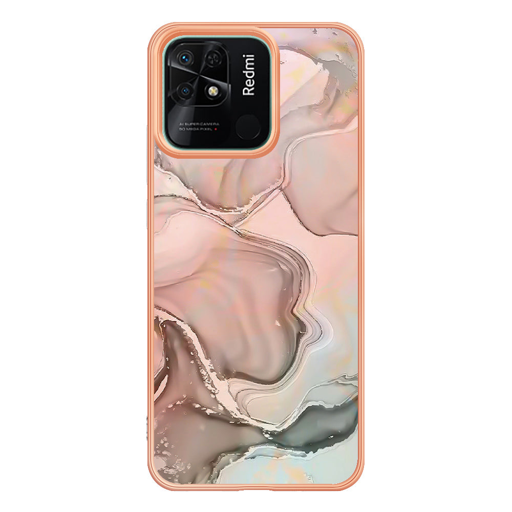 YB IMD Series-16 Style E Marble Pattern Phone Case for Xiaomi Redmi 10C 4G , Electroplated Edge 2.0mm TPU IMD Cover