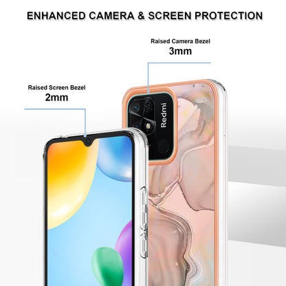 YB IMD Series-16 Style E Marble Pattern Phone Case for Xiaomi Redmi 10C 4G , Electroplated Edge 2.0mm TPU IMD Cover