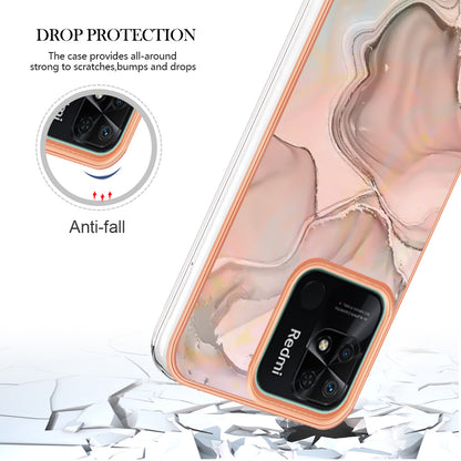 YB IMD Series-16 Style E Marble Pattern Phone Case for Xiaomi Redmi 10C 4G , Electroplated Edge 2.0mm TPU IMD Cover