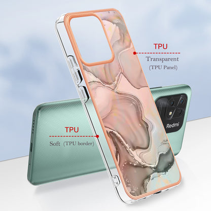 YB IMD Series-16 Style E Marble Pattern Phone Case for Xiaomi Redmi 10C 4G , Electroplated Edge 2.0mm TPU IMD Cover