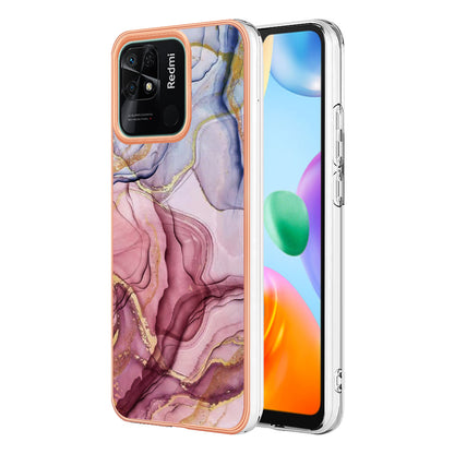 YB IMD Series-16 Style E Marble Pattern Phone Case for Xiaomi Redmi 10C 4G , Electroplated Edge 2.0mm TPU IMD Cover