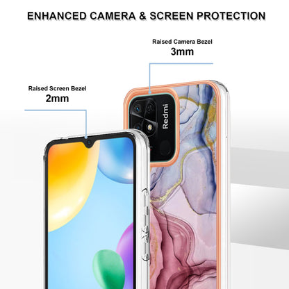 YB IMD Series-16 Style E Marble Pattern Phone Case for Xiaomi Redmi 10C 4G , Electroplated Edge 2.0mm TPU IMD Cover