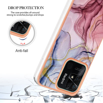 YB IMD Series-16 Style E Marble Pattern Phone Case for Xiaomi Redmi 10C 4G , Electroplated Edge 2.0mm TPU IMD Cover